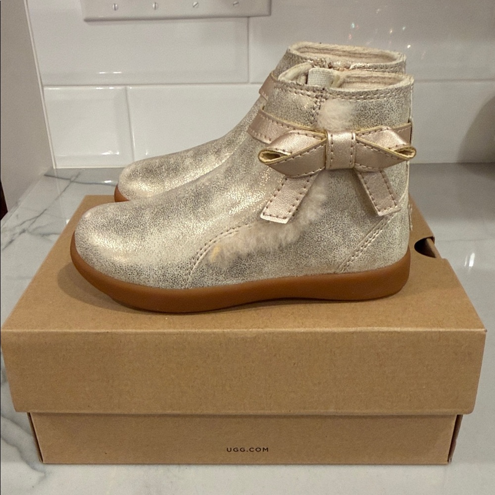 UGG Toddler Metallic Gold Boots with Bow